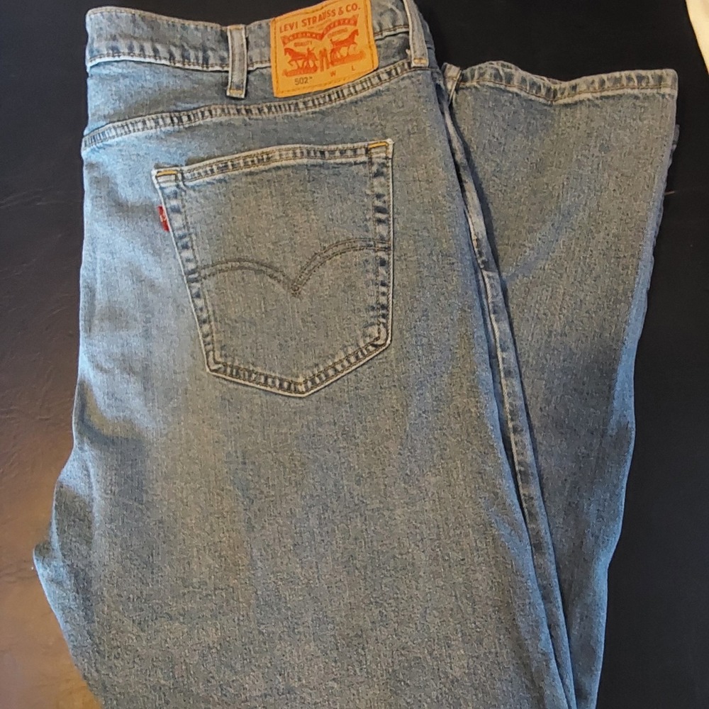 Levis 502 Mens Jeans 44x32‎ Taper Regular Fit Stretch Med Wash Denim